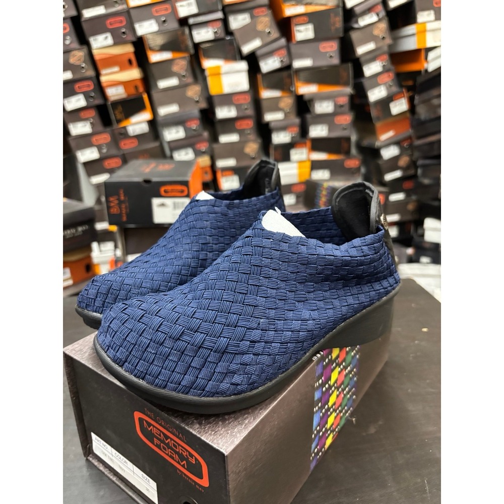 Bernie Mev Gem Yael Navy Woven Elastic Wedge Shoes Size 36 US 5-5.5